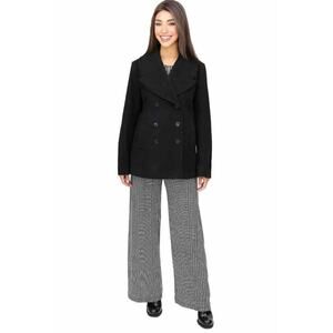 Burberry London Black Double Breasted Cashmere Wool Blend Pea Coat Jacket 8